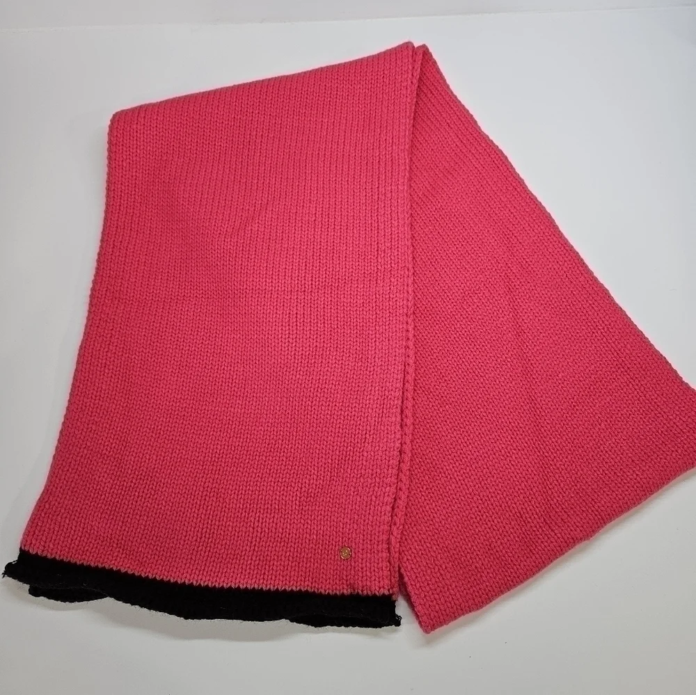 NEW Kate Spade Fine Gauge Jersey Knit Muffler Scarf Pink Swirl/Black Wool Blend
